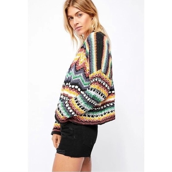 Free People Feeling Nostalgic Knit Woven Cardigan M Muilticolor Sweater - Picture 3 of 15